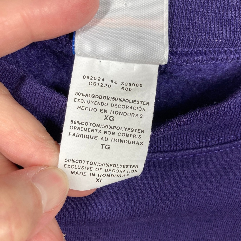 Emerson College Lions Sweatshirt Women XL Purple Pullover Champion Sweater FLAW - Picture 8 of 12